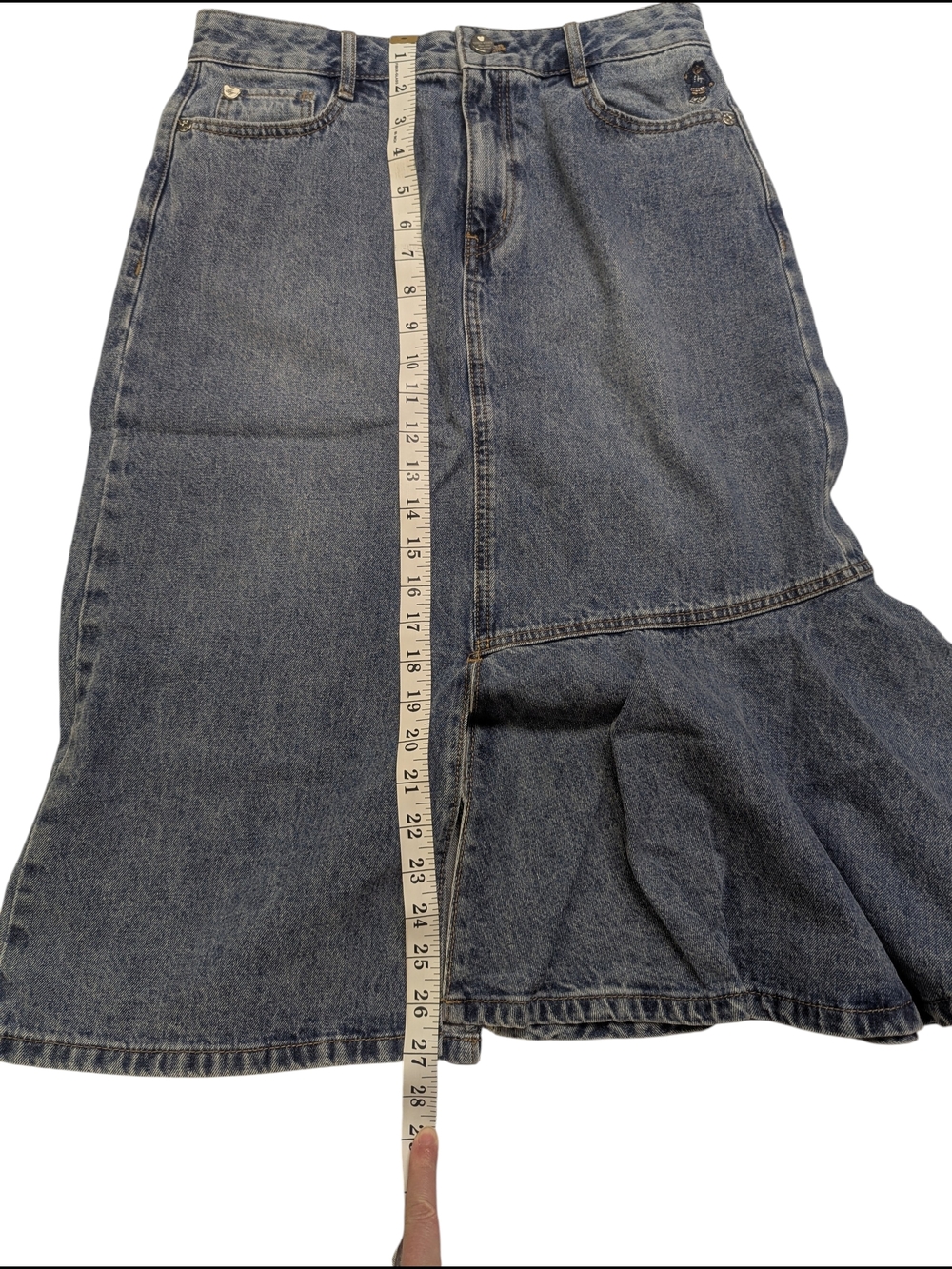 Vintage Teenie Weenie Denim Midi Skirt High Waist Blue - Picture 4 of 13